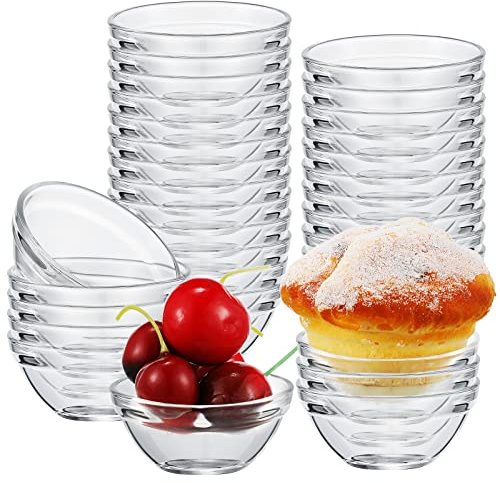 Pinkunn 36 Pack 2.4inch 1.52oz Small Clear Glass Ramekins Bowls Stackable Mini Glass Ingredient Dipping Bowls Small Prep Dishes for Spices Dipping Sauces Ice Cream Dessert, Dishwasher and Freezer Safe
