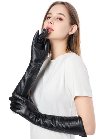 Winter-Damen-Schaffell-Leder-Handschuhe-Frauen-Leder-Fäustlinge-weibliche Lange Art halten warme Arm-Hülse