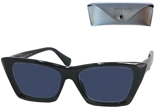 Stilfulla solglasögon med styrka för dam, cateye rektangulär – lässolglasögon i vintagestil med tjock ram – med fodral +2.0 dioptrier