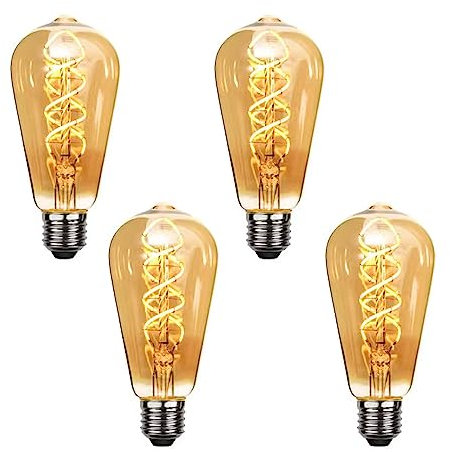 LED Deko Glühbirne ST64 Edison Vintage Lampe E27 Dimmbar 2700K 6W Antike Wicklung Beleuchtung Entspricht 60W Filament Retro Birne Ideal für Nostalgie und Retro Beleuchtung im Haus Café Bar(4 Stück)