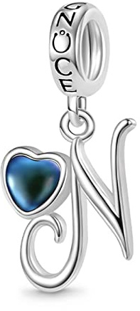 GNOCE Alphabet Charms für Armband Best Initial Letter Mood Anhänger Dangle Charm 925 Sterling Silber Charms für Frauen Muttertag Geschenk Fit Armbänder/Halskette (N)