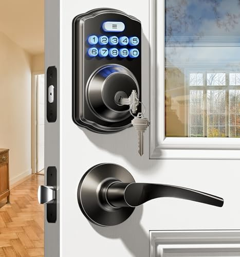 Veise Keyless Entry Door Lock with 2 Lever Handles - Electronic Keypad Deadbolt, Easy Installation Digital Smart Front Door Lock Set, Matte Black