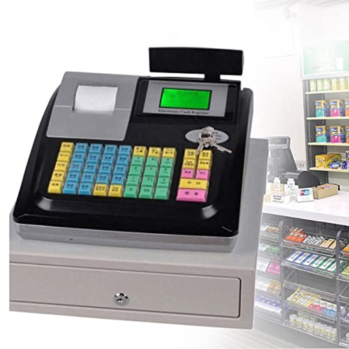 ALSUP TPV Electrónico Caja Registradora con 48 Teclas,8 LED Digital Caja Registradora con Bandeja de Dinero Extraíble e Impresora Térmica,Black-220V