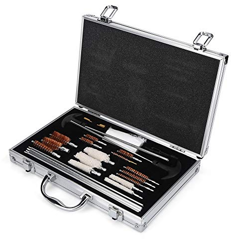 Ejoyous Set per la Pulizia delle Armi, Set per la Cura delle Armi da 28 Pezzi Set di Pulizia con Scatola in Alluminio per la Pulizia di Pistole, Fucili e Altre Armi da Fuoco