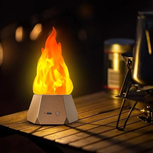 Ollcuz Lámpara de fuego falsa, velas sin llama recargables por USB con llama parpadeante, luz LED de llama de 3 modos para acampar al aire libre, vacaciones, Halloween, Navidad, Acción de Gracias