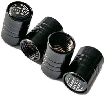 Set med 4 ventilkåpor i aluminium, passar för Volvo-bil med logotypstil för bil, cykel, motorcykel. Lock av metall (4 st. Volv. Svart)