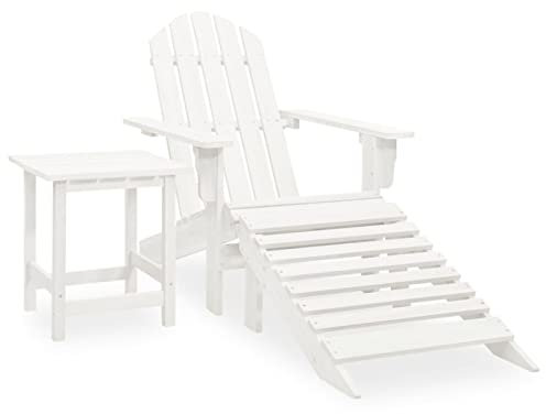 LAPOOH Adirondack-Gartenstuhl mit Fußstütze & Tisch, Gartensessel, Campingstuhl, Terassenstühle, Gartenmöbel, Balkon Stühle, Balkonstuhl, Hochlehner, Stühle Für Draußen, Tannenholz Weiß