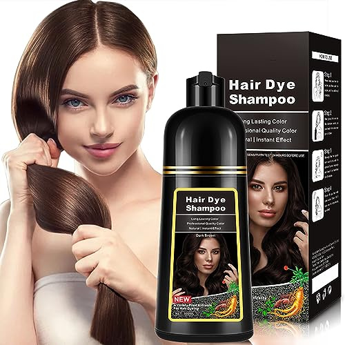 Dunkler Kaffee Haarfarbe Shampoo 500ml, 3-in-1 Haarfärbeshampoo, Braunes Haar Pflegen & Färben für Männer und Frauen, Färbt in 10-15 Min., Dunkelbraun, Ammoniakfrei, Shampoo Form, für Graues Haar