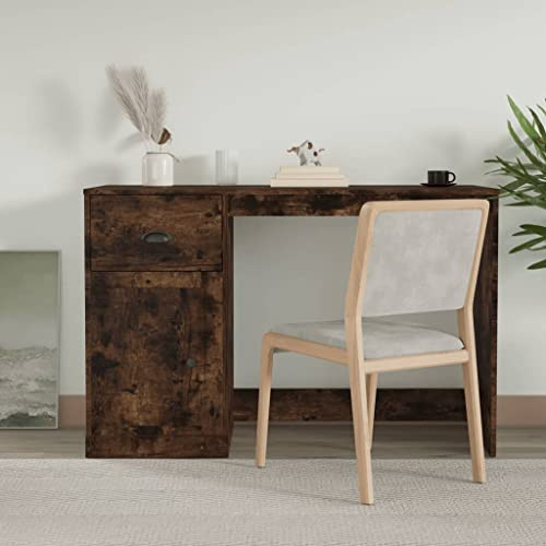 ZQQLVOO Escritorio para gaming, mesa de oficina, mesa de esquina, escritorio con cajón, roble ahumado, 115 x 50 x 75 cm