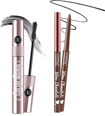 Misslyn Set Mascara Voluminizzante e Allungante Correttore per Ciglia e Sopracciglia, Eyeliner Impermeabile, Matita Nera per gli Occhi