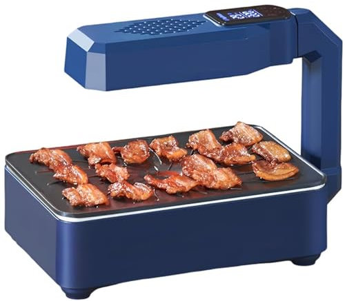 Gril de barbecue électrique sans fumée, plaque de gril intérieure 1100 W pour barbecue, contrôle de la température 80-280 ° C, plaque de barbecue antiadhésive amovible et bac à huile, chauffage