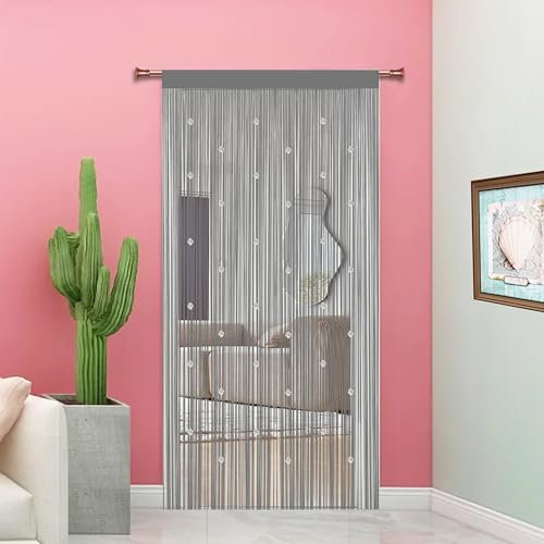 Taiyuhomes Beaded Fly Insect Curtains Fly Screen For Doors Curtain Bead String Curtains For Doorways Window Decorations Room Divider Single Door Beads (Grey 90x200cm)