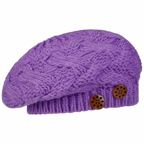 LIERYS Jil Strickbaske mit Knöpfen Made in Germany Französische Damenbaske Strickmütze Schurwolle Damen Herbst Winter