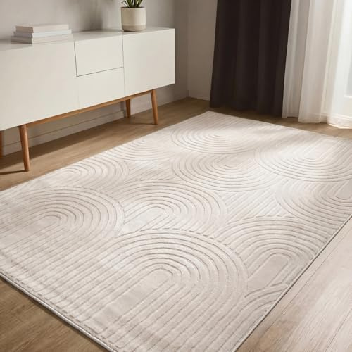 benuta Basic Matta Claire - Krämfärgad 200x300 cm - Minimalistisk geometrisk retro vardagsrum - Lättskött - Lämplig för golvvärme