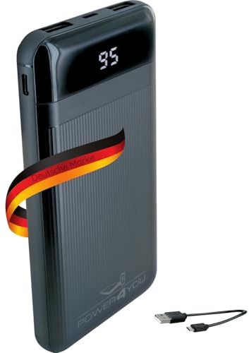 SCHWAIGER LPBC1000 Powerbank mit Kapazitätsanzeige 10000 mAh USB-C Micro-USB Paralleles Laden LCD-Display Externer Handyakku Tragbares Ladegerät