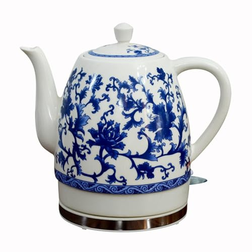 Blue And White Porcelain Kettle Teapot 1.5L Jug - Electric Ceramic Cordless Water Boiler For Tea Coffee Soup Oatmeal - Fast Boiling Technology