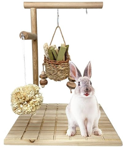kathson Bunny Chew Toys for Teeth Grinding, Rabbit Wooden Scratch Board Feet Pad Platform Natural Seagrass Hanging Basket Small Animals Play Toy for Guinea Pigs Chinchilla Hamsters(C)