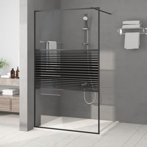 ARKEM Duschwand für Begehbare Dusche Schwarz 115x195 cm ESG-Glas Klar Duschabtrennung Badewanne