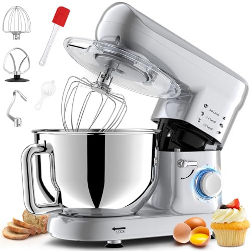 Impastatrice Planetaria offerta 6,5L 1500W Professionale Robot da Cucina Multifunzione 6+P Velocità Basso Rumore Mixer Elettrico con Gancio per Impastare, Frusta Piatta, Frusta