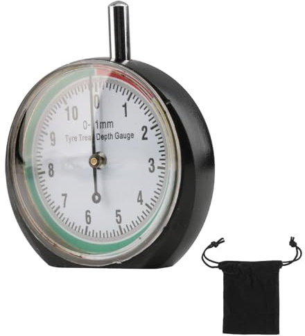 Kasoud Professional Tyre Gauge, Dial Tyre Depth Gauge, Round Measuring Rod, 0-11mm, with Color Warning Value Display for Motorcycle, Car, Truck and Bus