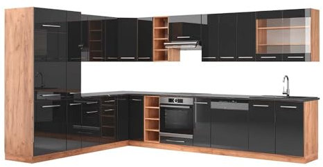 Vicco Eckküche Fame-Line, Goldkraft Eiche/Weiß, 257 x 60 cm, AP Anthrazit