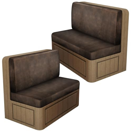 Leather Look RV Dinette Cushion Covers, Stretch Camper Cushion Slipcovers for Travel Trailer Couch RV Booth Seat, Replacement Camper Sofa Chair Protector (2 Backrest Cover & 2 Bench Cover,Brown)