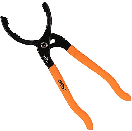 HORUSDY 12 Adjustable Oil Filter Pliers, 20° Angled Jaw Heavy-Duty Oil Filter Wrench, High Carbon Steel Removal Tool with Non-Slip Handles, Fits 64–118mm Filters for Engine and Fuel Systems(Orange)