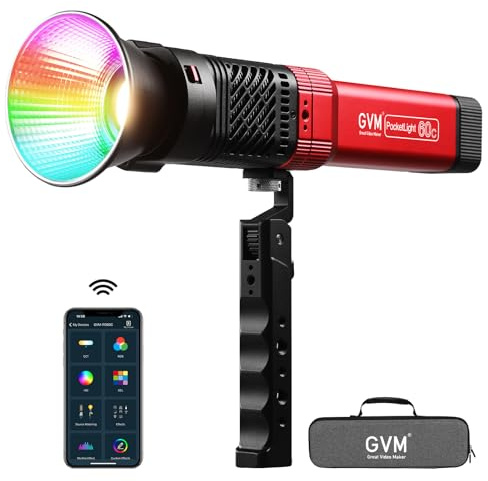 GVM PD60C RGB Video Light, 60W COB Photography Lighting, Portable Studio Light for Photographers, IP65 Water Resistant Handheld Spotlight with Bluetooth Control, 2700-6800K, 34200lux/0.5m
