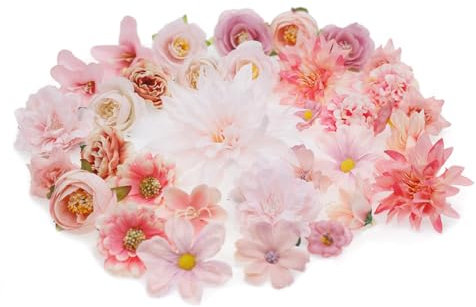 showll 35 Stücke Kunstblumen Fake Flowers, Mini Künstliche Blumen Blütenköpfe Deko Seidenblumen Fake Blumen Kunstblüten, Artificial Flowers Für DIY Basteln Scrapbooking Hochzeit Party (Rosa)