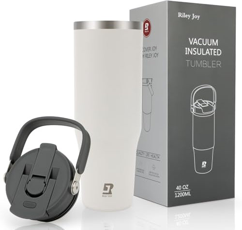 Riley Joy 2.0 Trinkflasche Edelstahl 1.2L Thermobecher mit Strohhalm und Henkel - Spülmaschinenfest - Auslaufsicherer Kaffeebecher to Go