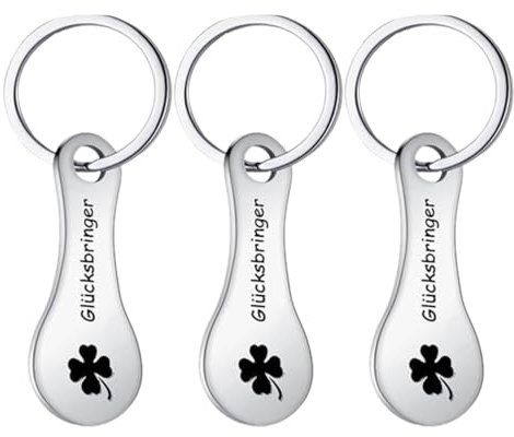 TWEW Fashionable Stainless Steel Shopping Trolley Keyring 3 Pieces Removable Coin Decoration and Luck Charm Pendant Accessory