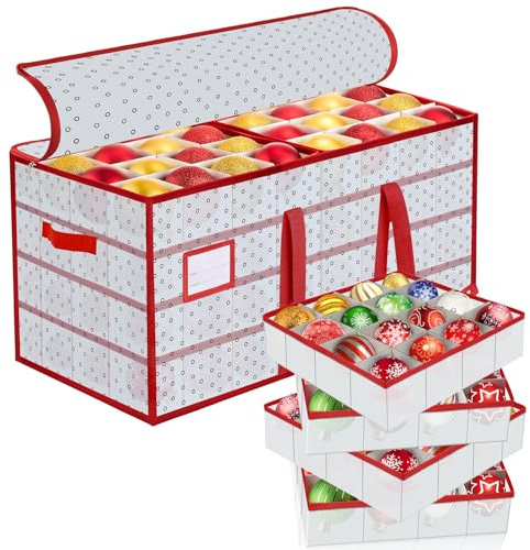Contenitore Palline di Natale, Scatola per Decorazioni Natalizie, 128 Posti, 8 Vassoi Rimovibili, Organizer Palline Natale per Stoccare Palline di Natale, Decorazioni per L'albero di Natale 65x33x34cm