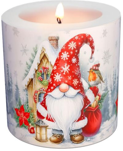 Kerze Weihnachten Weihnachtszwerg Edik als Tischdeko für die weihnachtliche Dekoration, Weihnachtsfeier oder als Geschenk. Kerze als originelle Deko für Anlässe im Winter Ø8 x Höhe 7,5cm