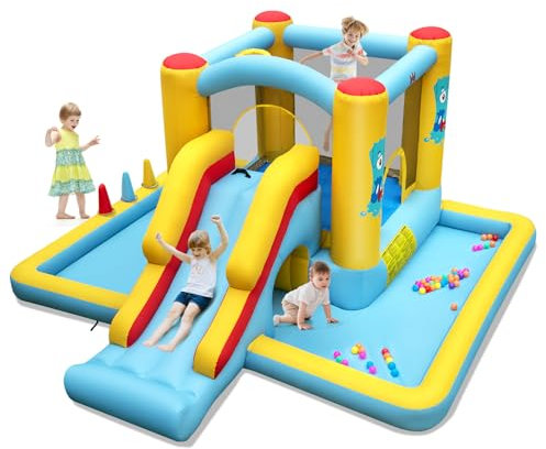 COSTWAY Castillo Hinchable 7 en 1, Grande, 394 x 389 x 194 cm, Niños 3 a 10 Años, Interior Exterior