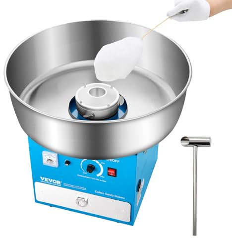 VEVOR Máquina Eléctrica para Hacer Algodón de Azúcar, 1000 W, con Recipiente Acero Inoxidable de 52 cm, Cuchara para Azúcar y Cajón, para Cumpleaños y Fiestas Familiares, Azul, 520 x 520 x 447 mm