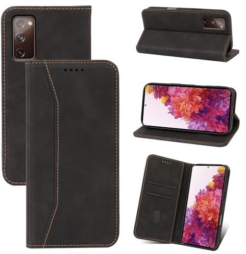 Qizyemy Funda Compatible con Samsung Galaxy S20 FE/S20 Lite,Premium Flip Billetera Funda de Cuero,Soporte Plegable,Funda de Piel con Cierre magnético,función de Soporte y Ranuras para Tarjetas(Negro)