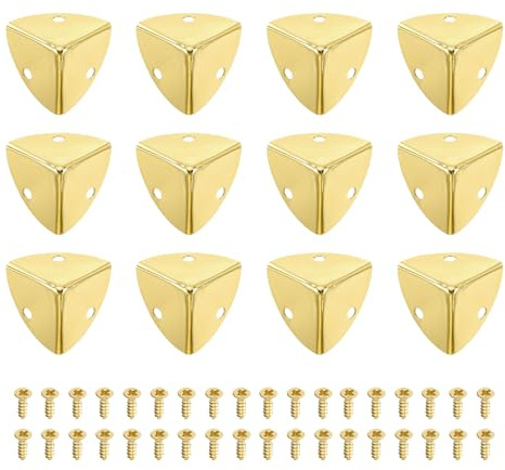 sourcing map 12 Pcs Metal Edge Guard, 23mm Decorative Box Corner Cover, Furniture Corner Edges Protector with Mounting Screws, Light Gold