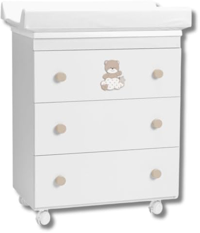 PALLA PALLINA Cassettiera Fasciatoio Salvaspazio 80x44x97H cm 3 Cassettoni Removibili con Vaschetta Bagnetto Neonato Materassino Fasciatoio Anticaduta Made in Italy (ALTALENA, TORTORA)