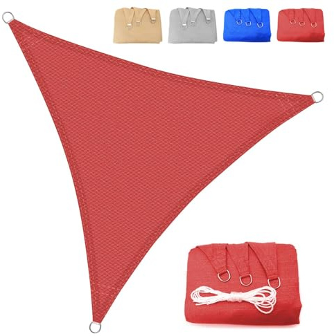 Voile d'ombrage 4x4x4m Triangulaire Respirant Toile Ombrage HDPE Protection UV 95% pour Patio Jardin Terrasse Extérieur Balcon avec Corde, Rouge (Tailles sur Mesure Disponibles)