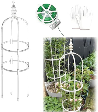 Garden Obelisk Rankhilfe Rosen Rankgitter Metall Rostfrei Für Kletterpflanzen Rosen Clematis 60cm 90cm 120cm 150cm 180cm Hoch 20cm 25cm 28cm Ø Rankturm Für Tomaten Gurken(Weiß,28x150cm)
