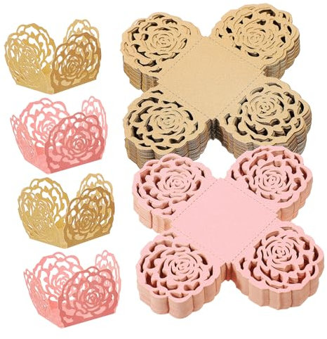 UKCOCO Envoltorios para Chocolate Trufa Diseño Calado Rosa y Dorado, Papel Decorativo para Dulces, 100 Unidades, Adecuado para Bodas y Fiestas, Accesorios para Postres