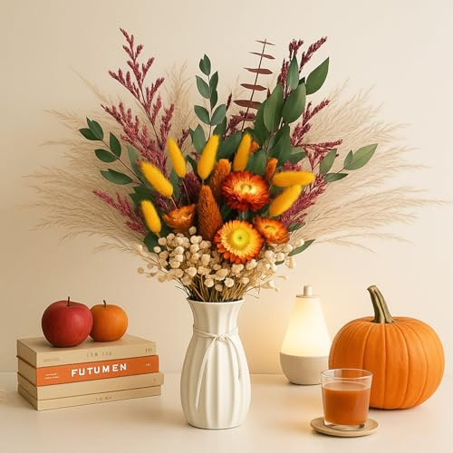 Herbe Pampa séchée Automne, 127 pièces Fleurs d'automne Fleurs séchées Décoration, Bouquet Fleurs séchées Naturelles décoratif pour décoration Mariage (Bouquet)
