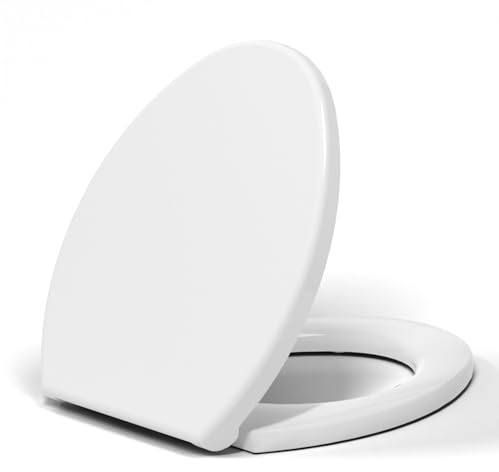 Premium Round Toilet Seat, Soft Close Quiet & Slow, Metal Hinges with Quick-Attach Hardware, Durable, Easy to Clean, Fits Standard Round Toilets (16.5″), White