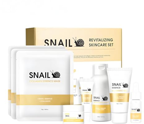 Set de cuidado facial coreano con caracol - Rutina completa de hidratación de 6 piezas con tónico suavizante, sérum, crema para los ojos, mascarilla en lámina, gel limpiador y crema nutritiva para