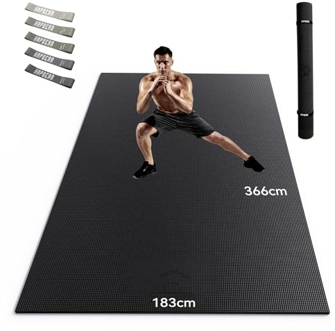 HAPBEAR Extra Groß Breit Sportmatte Fitnessmatte Gymnastikmatte rutschfest-Yogamatte 366 cm x 183 cm x 8 mm Dicke, Hoher Dichte Ultra Haltbar PVC,Trainingsmatten mit Fitnessbänder, Schuhfreundlich
