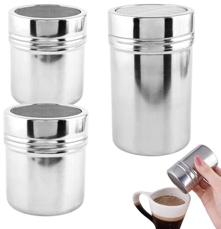 Mehl Streuer Staubzucker Spender, Backzucker Streubehälter, 3-Teiliges Edelstahl Backstreuer Für Küche Bäckerei Picknick Imbiss Restaurant