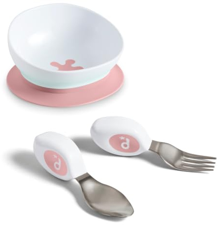 doddl Toddler Cutlery Set (12-24 Months) – 2-Piece Spoon & Fork for Self-Feeding – Easy-Grip Handles for Toddlers (Dusky Rose)