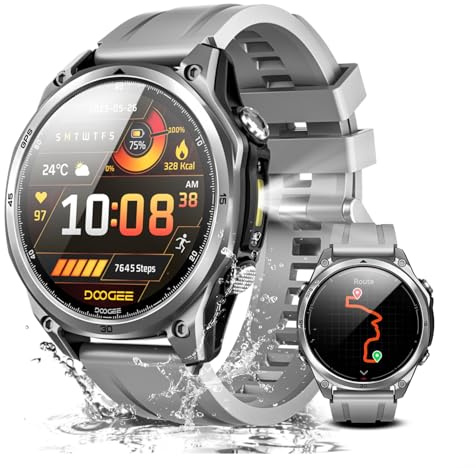 DOOGEE Anywise W1 Smart Watch, AI, 5ATM Water Resistant Dual-Band GPS Fitness Tracker,Sleep Monitor,1.43 AMOLED Screen & 170+ Sports Modes, Answer/Make Calls/18 Days Battery, for Android and iPhone
