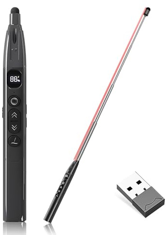 Presenter - 2,4 Ghz Usb PräSentator Mit 3-Stufigem Rotlicht-Laser | Ausziehbarer Zeigestab | 199-Minuten Countdown Timer | Kompatibel Mit Windows/Mac/Linux & Powerpoint/Keynote/Google Slides (schwarz)