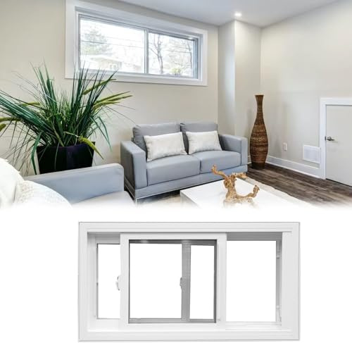 UFAGFDA Basement Slider Window, 31x12in 32x13in 39x22in Basement Replacement Window with Single Pane Insulated Tempered Glass and Fiberglass Mesh Screen, Sliding Window for Houses(White,W20 x H12)